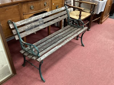 Lot 1508 - Garden Bench with green painted metal ends and...