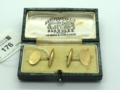 Lot 176 - A Pair of 9ct Gold Cufflinks, the oval engine...