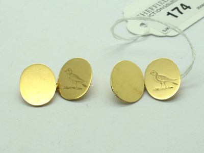 Lot 174 - A Pair of 18ct Gold Cufflinks, the oval panels...