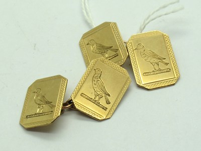 Lot 173 - A Pair of 9ct Gold Cufflinks, the engine...