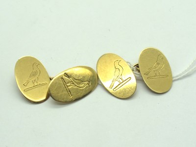 Lot 169 - A Pair of 9ct Gold Cufflinks, the oval panels...