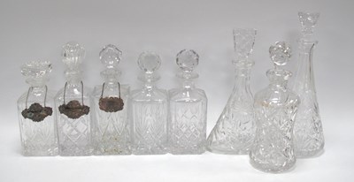 Lot 1248 - Glass Decanters - five whisky, three others...