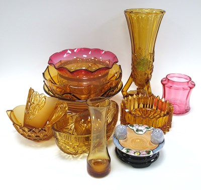 Lot 1178 - Art Deco Amber Glass Vase 27cm tall and a bowl...