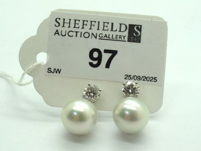 Lot 97 - A Pair of Modern Pearl and Diamond Earrings,...