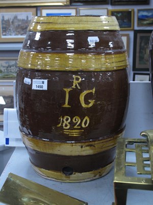 Lot 1450 - A large stoneware salt glaze barrel marked 'R...