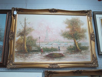 Lot 1466 - M. Church, Parisian Riverside Scene with...