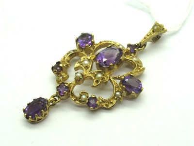 Lot 104 - A 9ct Gold Edwardian Style Amethyst and Pearl...