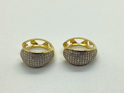 Lot 140 - A Pair of Gilt Stone Set Hoop Earrings,...