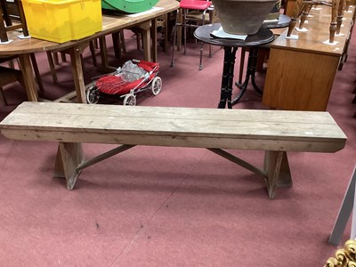 Lot 1529 - XIX Century Pine Bench with 'V' Stretcher to...