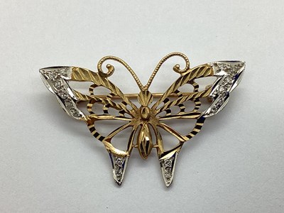 Lot 84 - A 9ct Gold Two-Tone Butterfly Brooch, of...