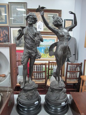 Lot 1442 - A Pair of Early XX Century Spelter Figures,...