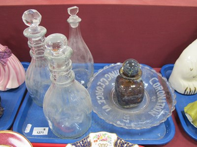 Lot 1271 - Three XIX century clear glass decanters two...