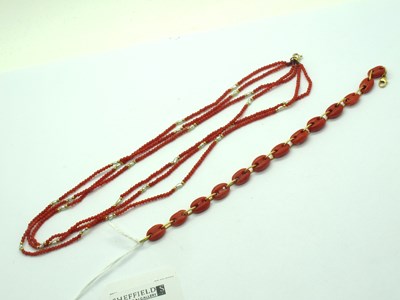 Lot 141 - A Mariner Link Coral Bracelet, uniform design,...