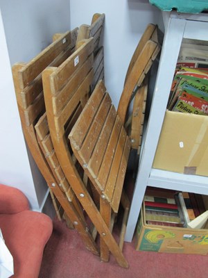 Lot 1142 - Hardwood folding Patio Table and Four Matching...