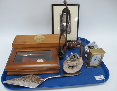 Lot 1408 - Ronson Table Lighter, Swiza clock, metal miner...