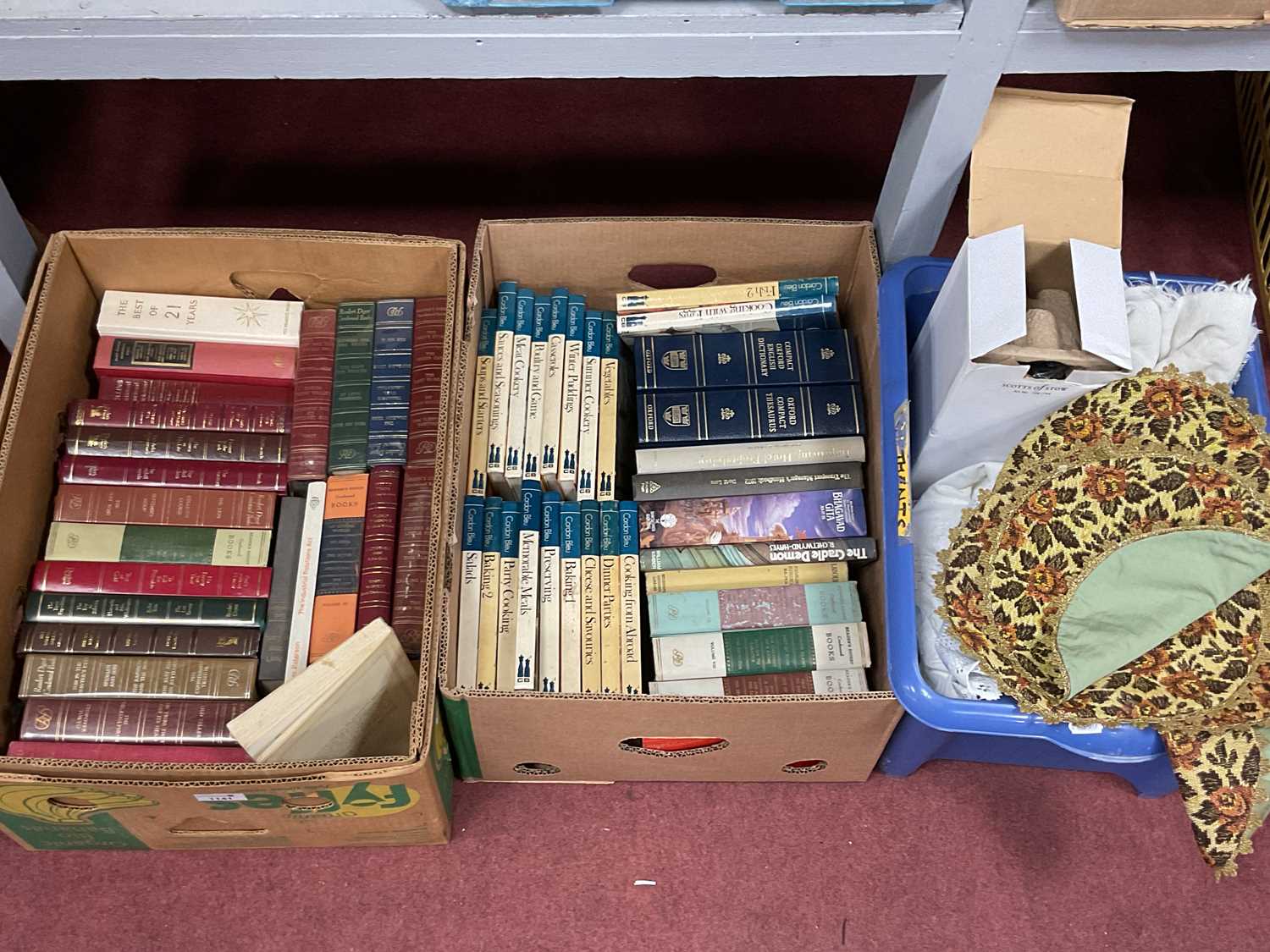 Lot 1141 - A Quantity of Books, linens, Scott's bottle...