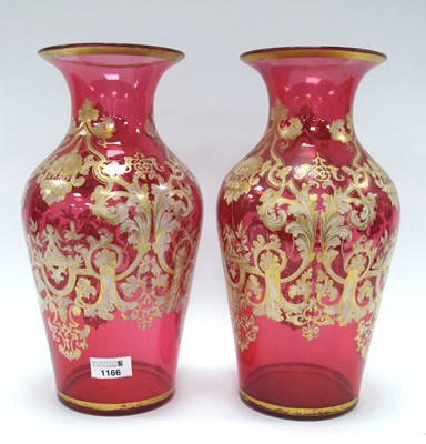 Lot 1166 - A Pair of Late XIX/Early XX Century Cranberry...