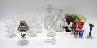 Lot 1213 - Cut Glassware, coloured stem glasses, cocktail...
