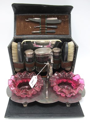 Lot 1404 - Gentlemen's Travelling Set, three glass jars...