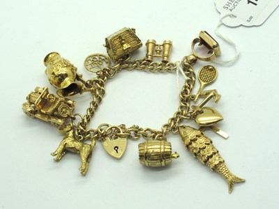Lot 146 - A 9ct Gold Curb Link Charm Bracelet, to 9ct...