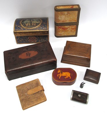 Lot 1390 - Oak Card Case, 14cm wide, leather-covered box...