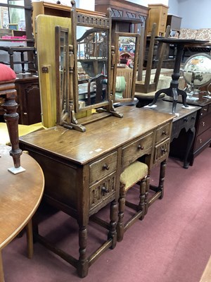 Lot 1535 - Oak Dressing Table with five drawers, knurled...