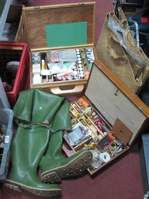 Lot 1113 - Fishing interest; A two tier wooden box...
