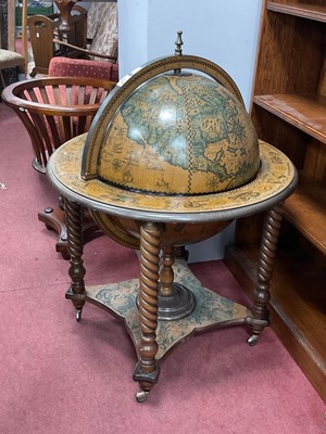 Lot 1576 - A Globe Drinks Trolley, on barley twist...