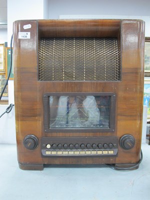 Lot 1438 - His Master's Voice Walnut Valve Radio, 45cm...
