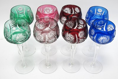 Lot 1198 - A Set of Eight Hock Glasses, with harlequin...