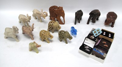 Lot 1382 - Carved Hardwood Elephants, onyx elephants,...