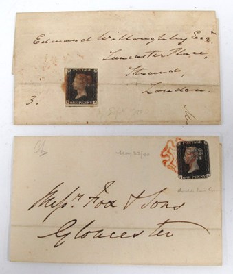 Lot 1325 - Stamps: Two Penny Blacks and covers, 'E-J' 3...
