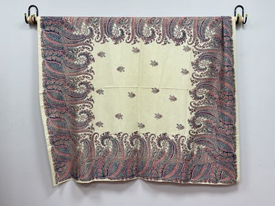 Lot 1470 - A Fine Cream Wool Shawl, with a primarily pink...