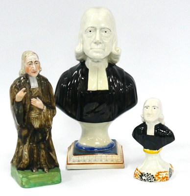 Lot 1098 - A Pearlware Pottery Bust of John Wesley,...