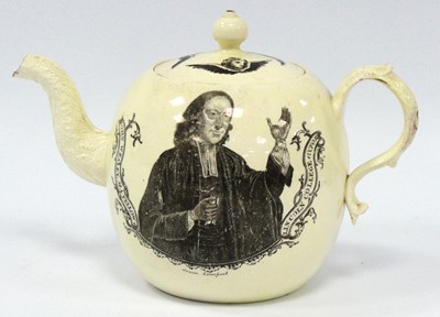 Lot 1096 - A Creamware Teapot and Cover, of globular form...