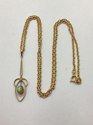 Lot 149 - An Edwardian Opal Set Openwork Pendant, oval...