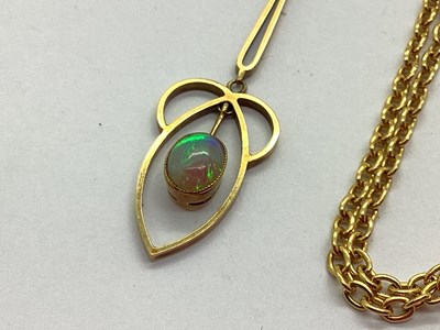 Lot 149 - An Edwardian Opal Set Openwork Pendant, oval...