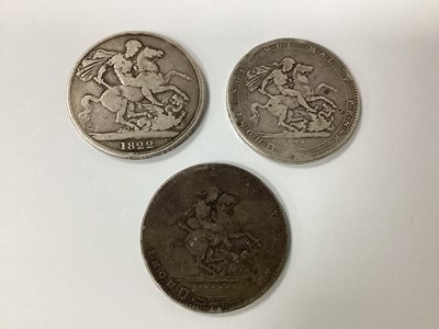Lot 588 - Three XIX Century GB Silver Crowns, 1818, 1820...