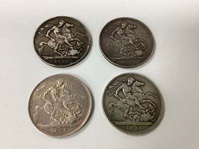 Lot 575 - Four Victorian Silver GB Crowns, two 1887,...
