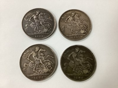 Lot 590 - Four Victorian GB Silver Crowns, 1887, 1889,...