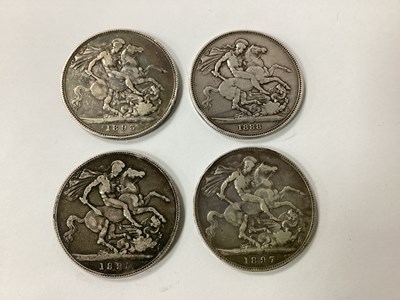 Lot 610 - Four Victorian GB Silver Crowns, 1888, 1893,...