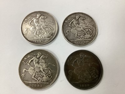 Lot 598 - Four Victorian GB Silver Crowns, 1891 and...