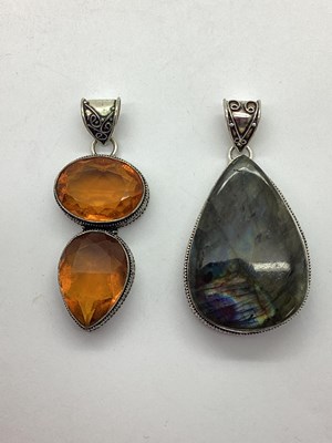 Lot 212 - A Statement "925" Hardstone Inset Pendant,...