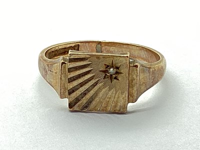 Lot 49 - A 9ct Gold Diamond Inset Signet Ring, the...