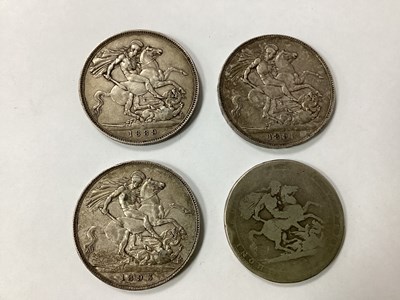 Lot 559 - Four GB XIX Century Silver Crowns, 1889, 1893,...