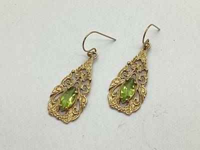 Lot 178 - A Pair of 9ct Gold Drop Earrings, set with...