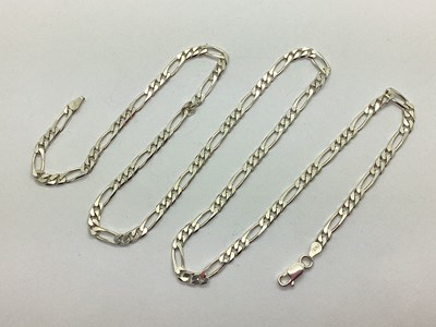 Lot 185 - A Long Figaro Link Chain, stamped "925 ITALY",...