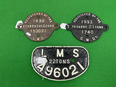 Lot 310 - Railwayana - Three Cast Iron Wagon Plates...