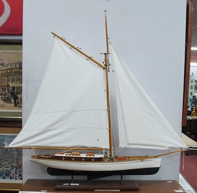 Lot 1491 - Model Yacht, scratch-built, on rectangular...