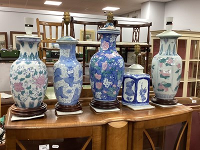 Lot 1574 - Oriental - Five pottery table lamps (5).